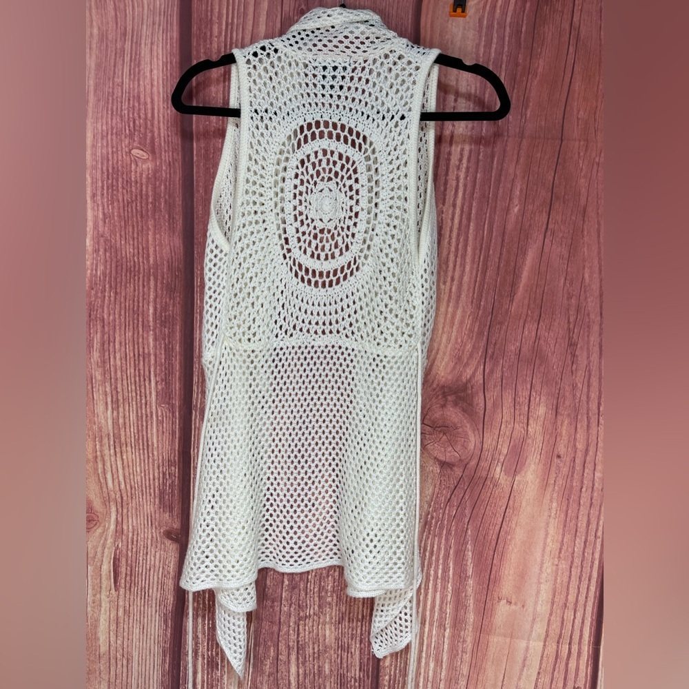 Deb off white crochet open front sleeveless cardigan sweater vest women’s size S - Picture 11 of 17